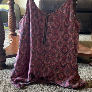 Maurices Red Paisley Print Tank Top with Front Zip